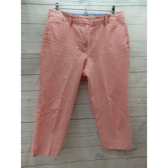 Ladies Talbots Perfect Crop Red White Striped Seersucker Capri Cropped Pants 10P - Picture 1 of 8